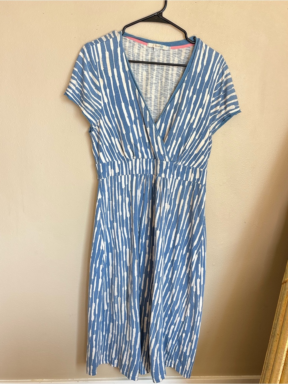 Boden Blue White Ikat Print Faux Wrap Midi Dress